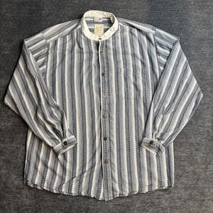 WAH Maker Men's XL Band Collar Casual Button Down Shirt USA Made 100% Cotton